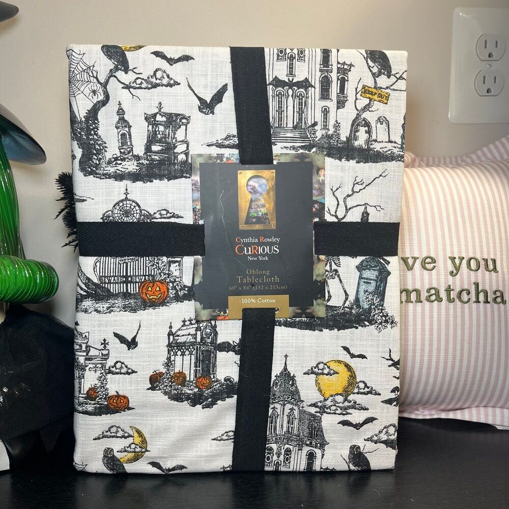 Cynthia Rowley Halloween Spooky Graveyard Toile Oblong Tablecloth